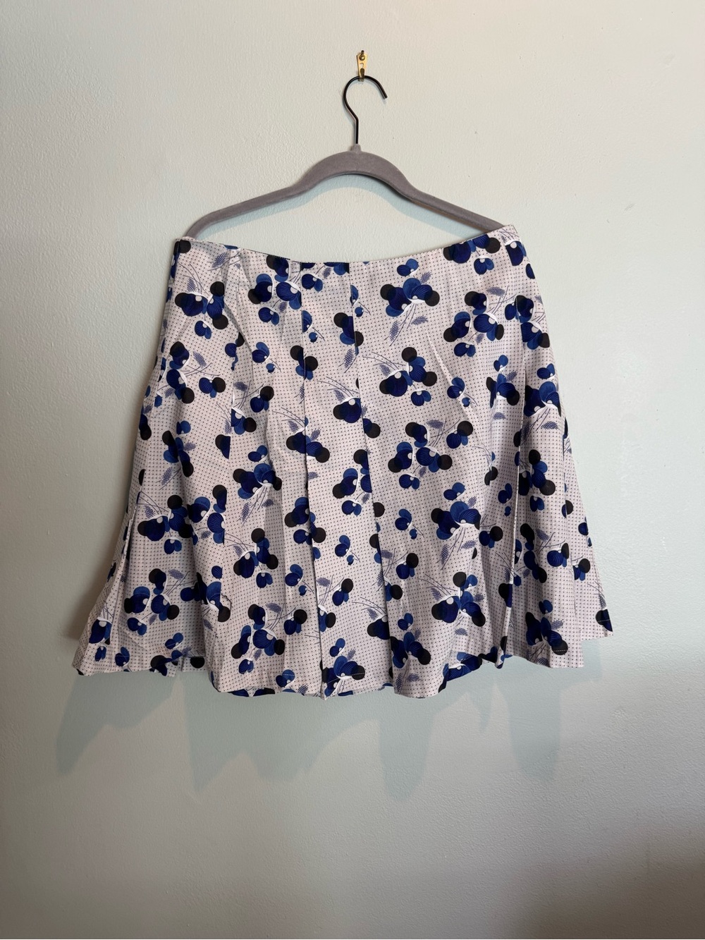 French Connection White Skater Skirt with Blue and Black Floral Print